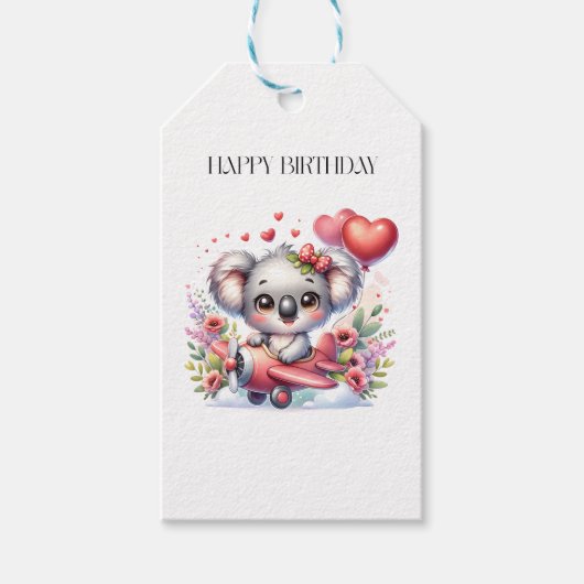 Fliegendes Koala-Geburtstag Geschenkanhänger (Vorderseite)
