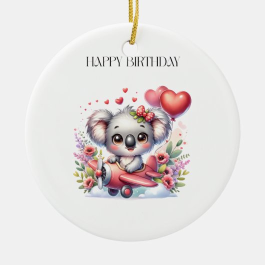 Fliegendes Koala-Geburtstag Keramik Ornament (Vorne)