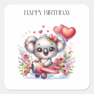 Fliegendes Koala-Geburtstag Quadratischer Aufkleber