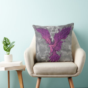 Fliegendes lila Phönix-Vogel-Grafik Kissen
