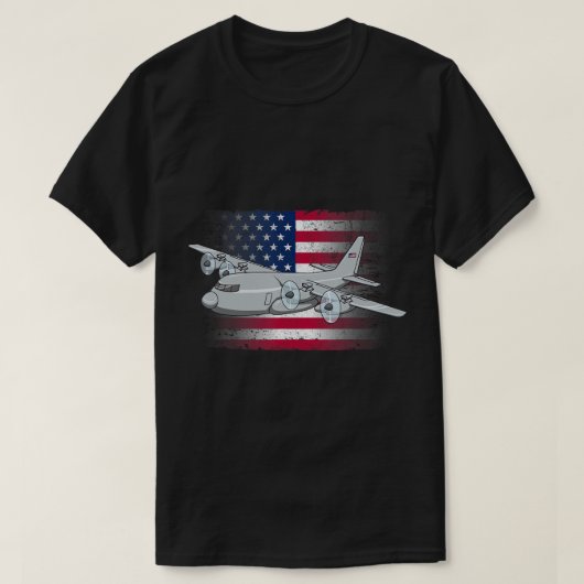 Fliegendes Militärflugzeug C-130 unter amerikanisc T-Shirt (Design vorne)