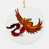 Fliegendes mittelalterliches Orange Phoenix Vogela Keramikornament (Hinten)