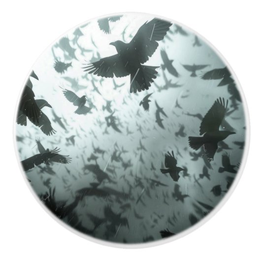 Fliegendes Murder Flock von Krähen, Ravens Keramikknauf (Vorderseite)