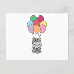 Fliegendes Nilpferd mit farbenfrohen Ballons Postkarte