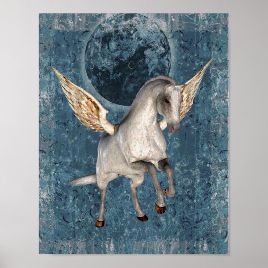 Fliegendes Pegasus Blue Moon Fantasy Horse Art Poster (Vorne)