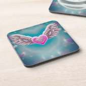 Fliegendes rosa Herz Getränkeuntersetzer (Linke Seite)