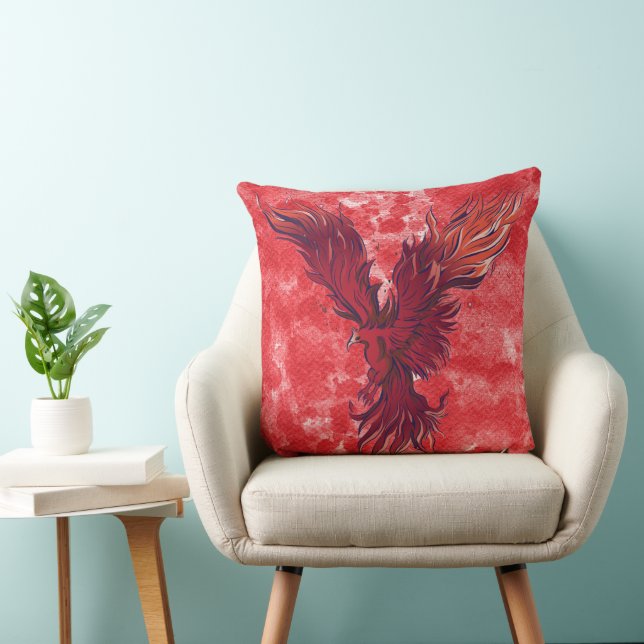 Fliegendes rotes Phönix-Vogel-Grafik Kissen (Stuhl )
