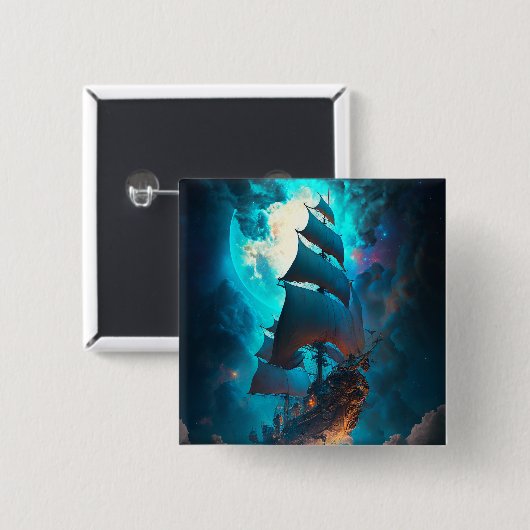 Fliegendes Schiff Fantasy Art Button (Vorne & Hinten)