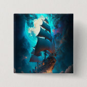 Fliegendes Schiff Fantasy Art Button (Vorderseite)