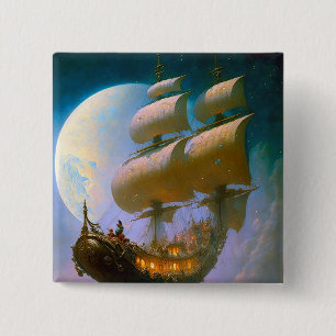 Fliegendes Schiff Fantasy Art Button