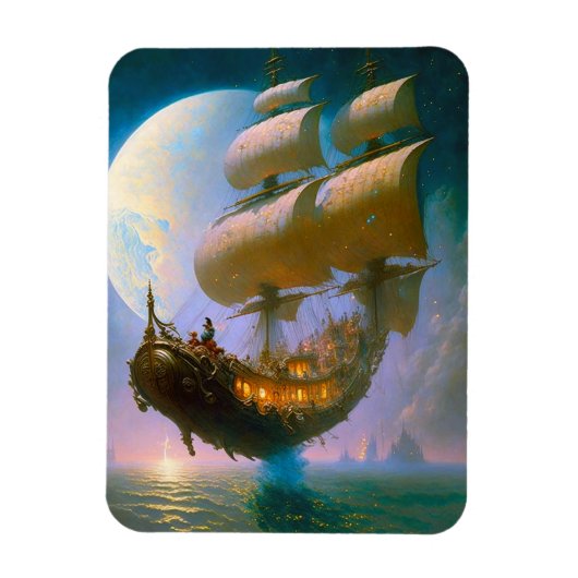 Fliegendes Schiff Fantasy Art Magnet (Vertikal)