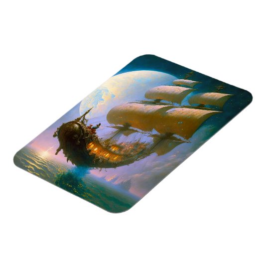 Fliegendes Schiff Fantasy Art Magnet (Linke Seite)