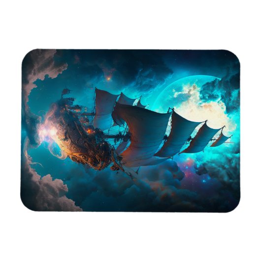 Fliegendes Schiff Fantasy Art Magnet (Horizontal)