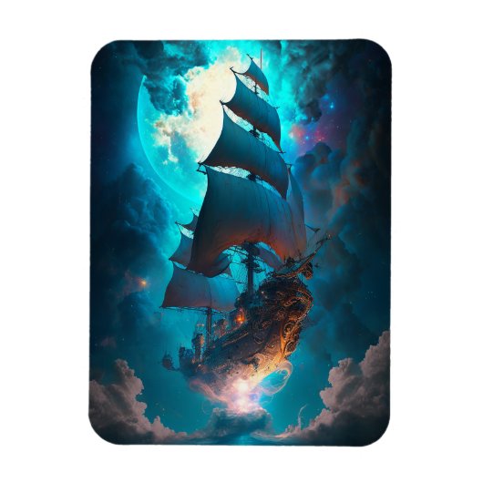 Fliegendes Schiff Fantasy Art Magnet (Vertikal)
