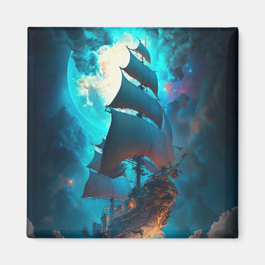 Fliegendes Schiff Fantasy Art Magnet (Vorne)