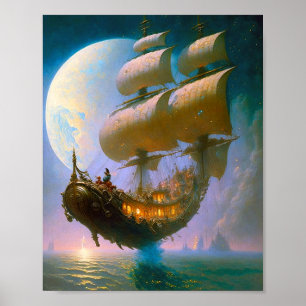 Fliegendes Schiff Fantasy Art Poster
