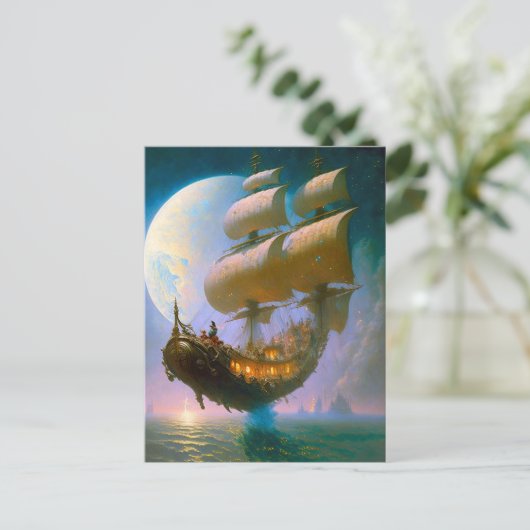 Fliegendes Schiff Fantasy Art Postkarte (Stehend Vorderseite)