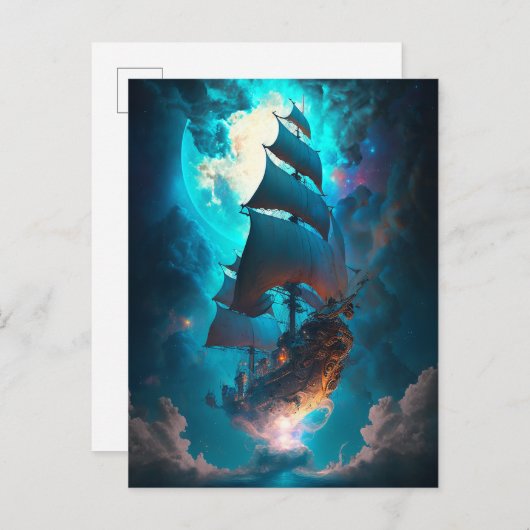 Fliegendes Schiff Fantasy Art Postkarte (Vorne/Hinten)