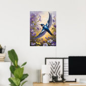 Fliegendes Schluckfeld bei violetten Blume Poster (Heimbüro)