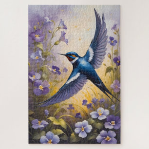 Fliegendes Schluckfeld bei violetten Blume Puzzle