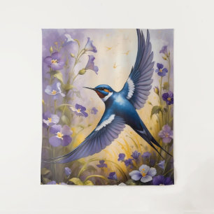 Fliegendes Schluckfeld bei violetten Blume Wandteppich
