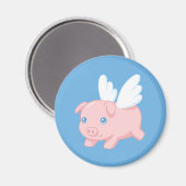 Fliegendes Schwein - Ferkel mit Flügeln auf Blau Magnet (Vorderseite/Rückseite)