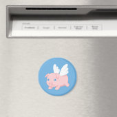 Fliegendes Schwein - Ferkel mit Flügeln auf Blau Magnet (In Situ (Geschirrspüler))