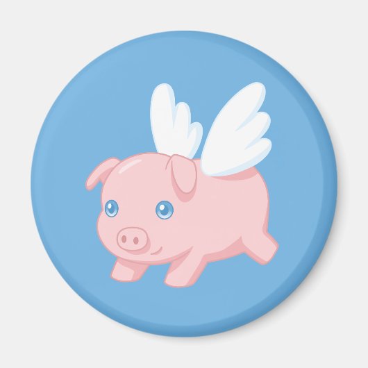 Fliegendes Schwein - Ferkel mit Flügeln auf Blau Magnet (Vorne)
