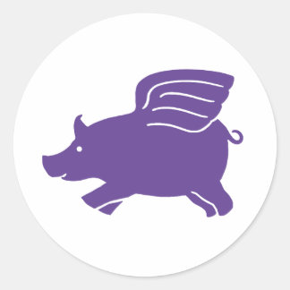 Fliegendes Schwein - Lila Runder Aufkleber