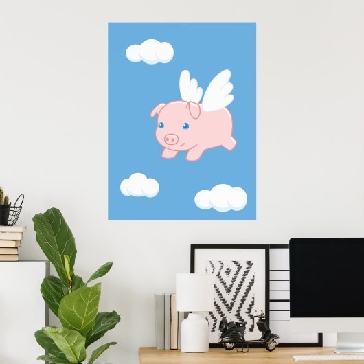 Fliegendes Schwein - Niedliches Schwein mit Flügel Poster (Heimbüro)