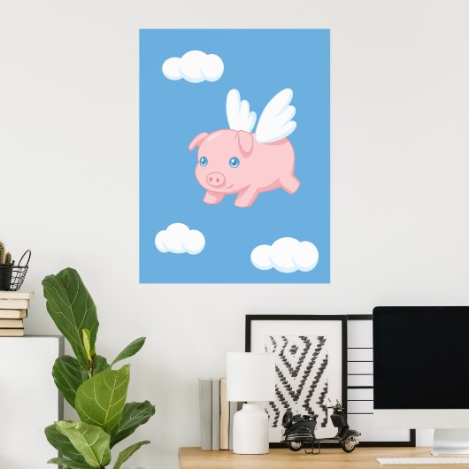 Fliegendes Schwein - Niedliches Schwein mit Flügel Poster (Heimbüro)