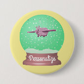 Fliegendes Schwein Schneekugel Knopf Button (Vorderseite)