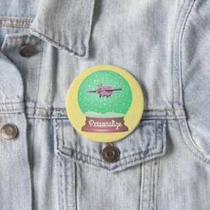 Fliegendes Schwein Schneekugel Knopf Button