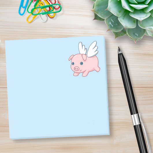 Fliegendes Schwein - Schwein mit Flügeln auf blau Post-it Klebezettel