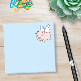 Fliegendes Schwein - Schwein mit Flügeln auf blau Post-it Klebezettel
