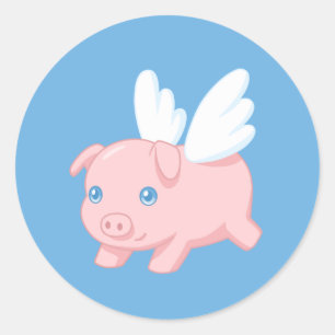 Fliegendes Schwein Schweinchen mit Flügeln auf Bla Runder Aufkleber
