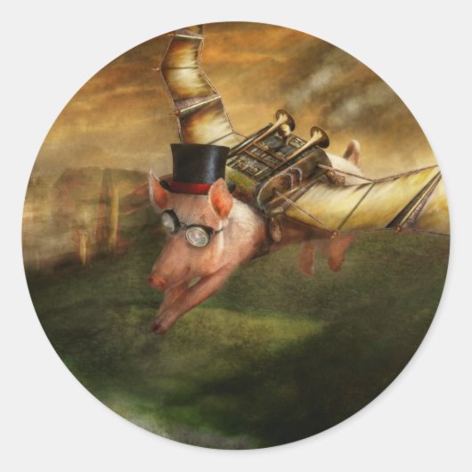 Fliegendes Schwein - Steampunk - Das fliegende Sch Runder Aufkleber (Vorderseite)