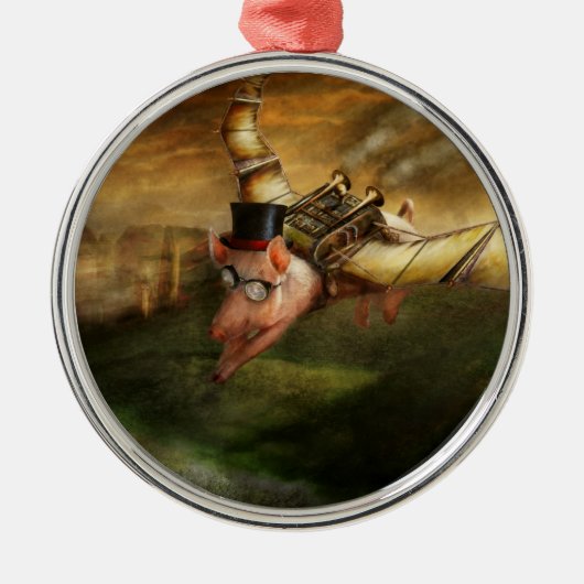 Fliegendes Schwein - Steampunk - Das fliegende Sch Silbernes Ornament (Vorne)