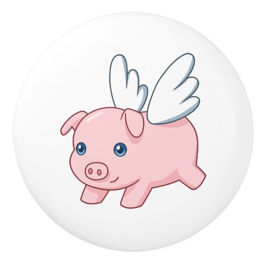Fliegendes Schwein - Süßes Ferkel mit Flügeln Keramikknauf (Vorderseite)