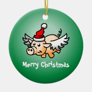Fliegendes Schwein Weihnachten Keramik-Ornament Keramik Ornament