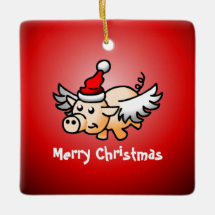 Fliegendes Schwein Weihnachten Keramik-Ornament Keramikornament