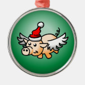 Fliegendes Schwein Weihnachten Ornament Aus Metall (Vorne)