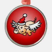Fliegendes Schwein Weihnachten Ornament Aus Metall (Vorne)