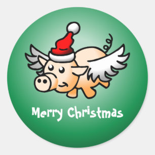 Fliegendes Schwein Weihnachtsklassiker Rund Aufkle Runder Aufkleber