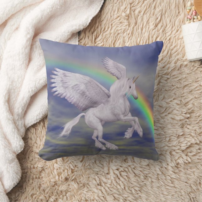 Fliegendes Unicorn Regenbogen Fantasie Kunst Kissen (Decke)