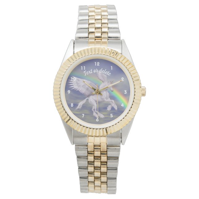 Fliegendes Unicorn Regenbogen Personalisierte Tier Armbanduhr (Vorderseite)