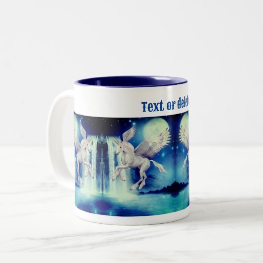 Fliegendes Unicorn Wasserfall Fantasy Personalisie Zweifarbige Tasse (Vorderseite Links)