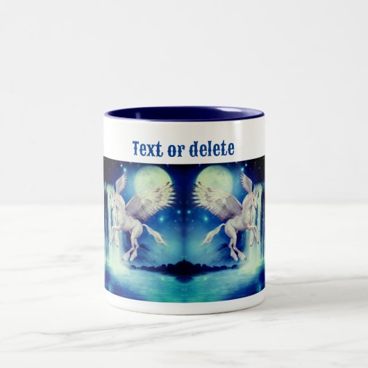 Fliegendes Unicorn Wasserfall Fantasy Personalisie Zweifarbige Tasse (Mittel)