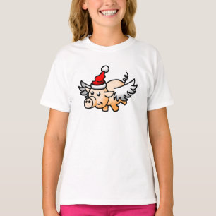Fliegendes Weihnachtsschwein Mädchen T-Shirt