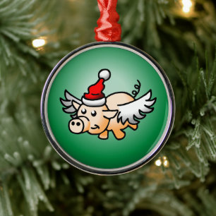 Fliegendes Weihnachtsschwein Ornament Aus Metall